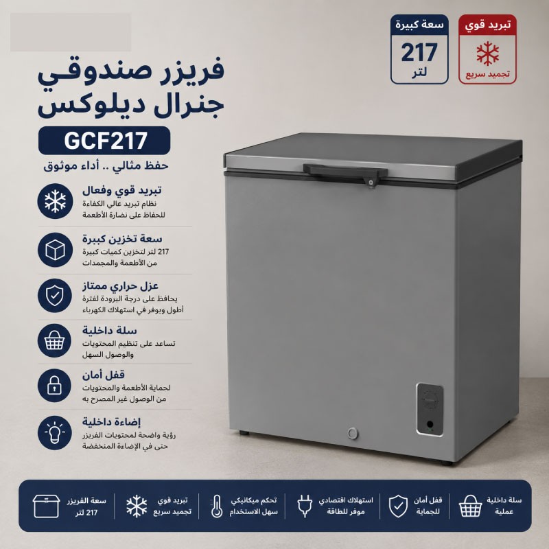 فريزر بطح جنرال ديلوكس GCF217 سعة 200 لتر